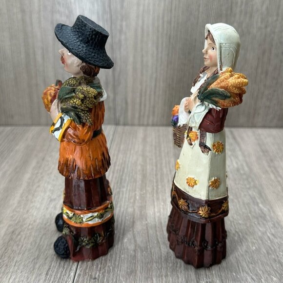 Thanksgiving Harvest Pilgrim Figurine Couple Hand Painted Decoration Multicolor - Picture 5 of 8